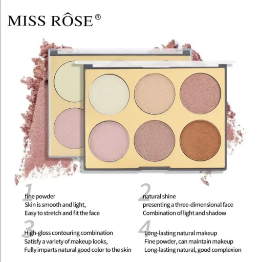 1917643-1 Miss Rose 6 Colors Glow Highlighter Palette