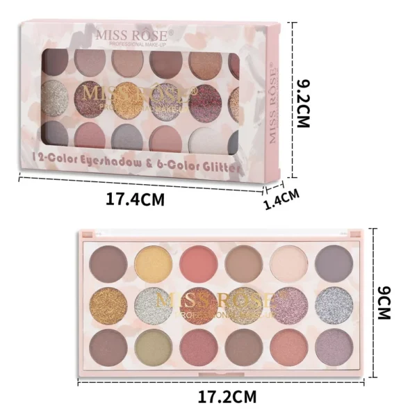 1970095 Miss Rose Sparkle & Matte 18 Shade Eyeshadow Collection