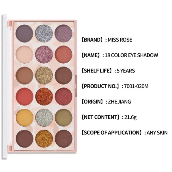 1970096 Miss Rose Sparkle & Matte 18 Shade Eyeshadow Collection